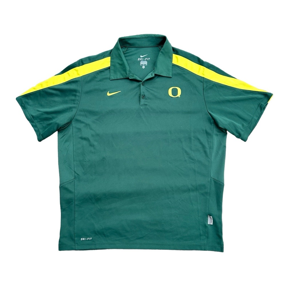 NIKE‎ Dri-Fit Oregon Ducks Polo Shirt Green Yellow Golf Game Day Top Sz XL